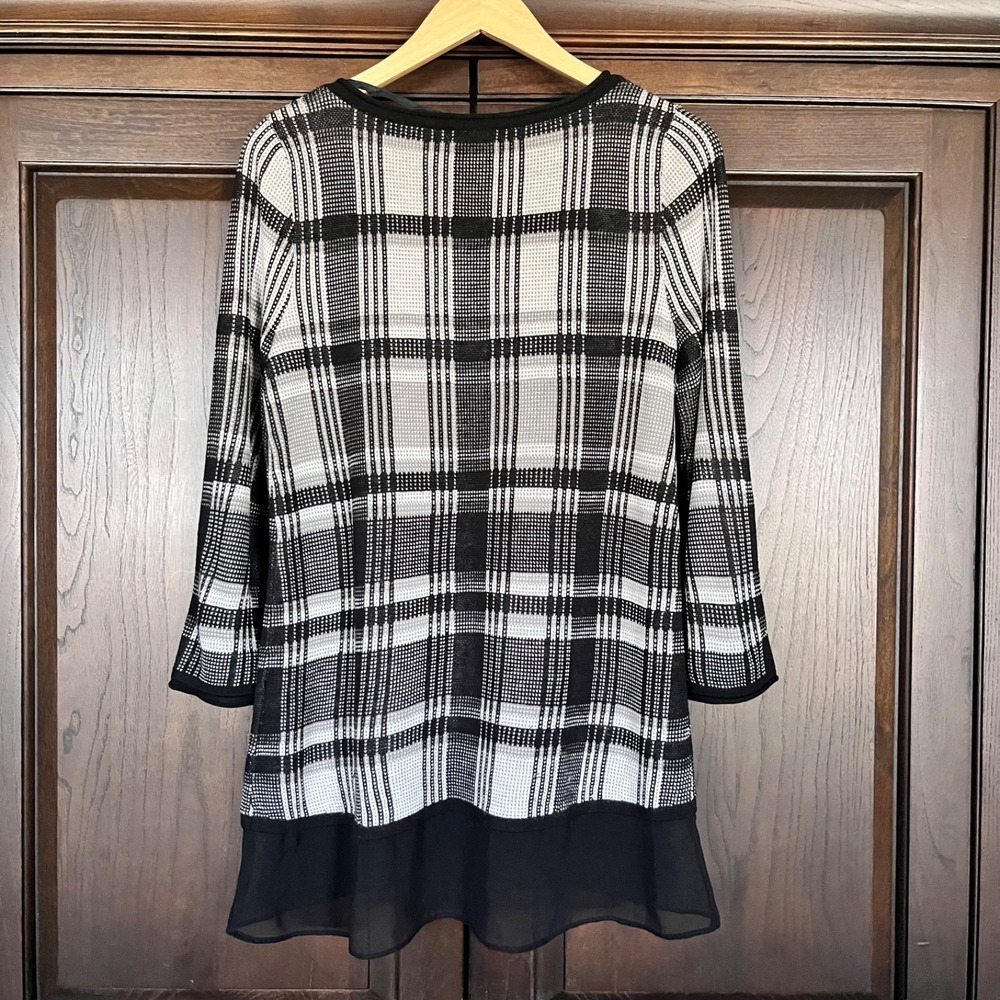 Cupio Long-Line 3/4 Sleeve Lightweight Sweater  M Ruffle Sheer Hem Lagenlook NWT - Picture 6 of 8